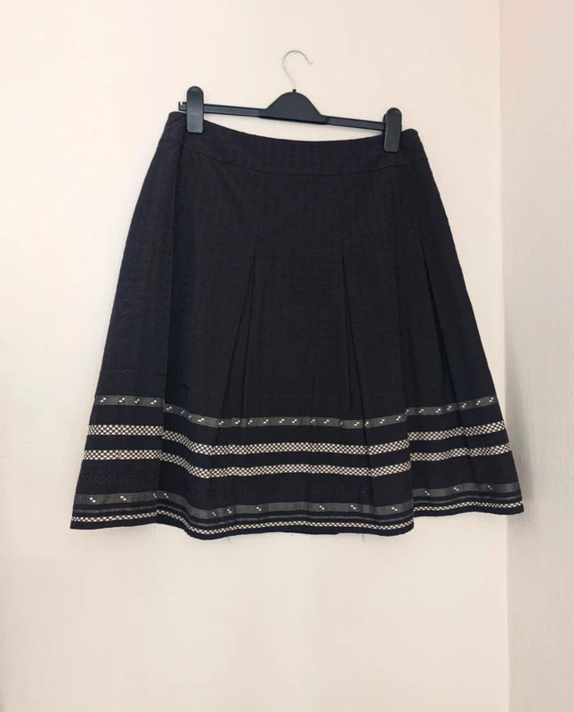 Planet Women's Black & Beige Textured Pleated A-Line Midi Skirt Size 12
