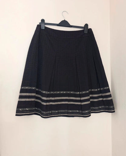 Planet Women's Black & Beige Textured Pleated A-Line Midi Skirt Size 12