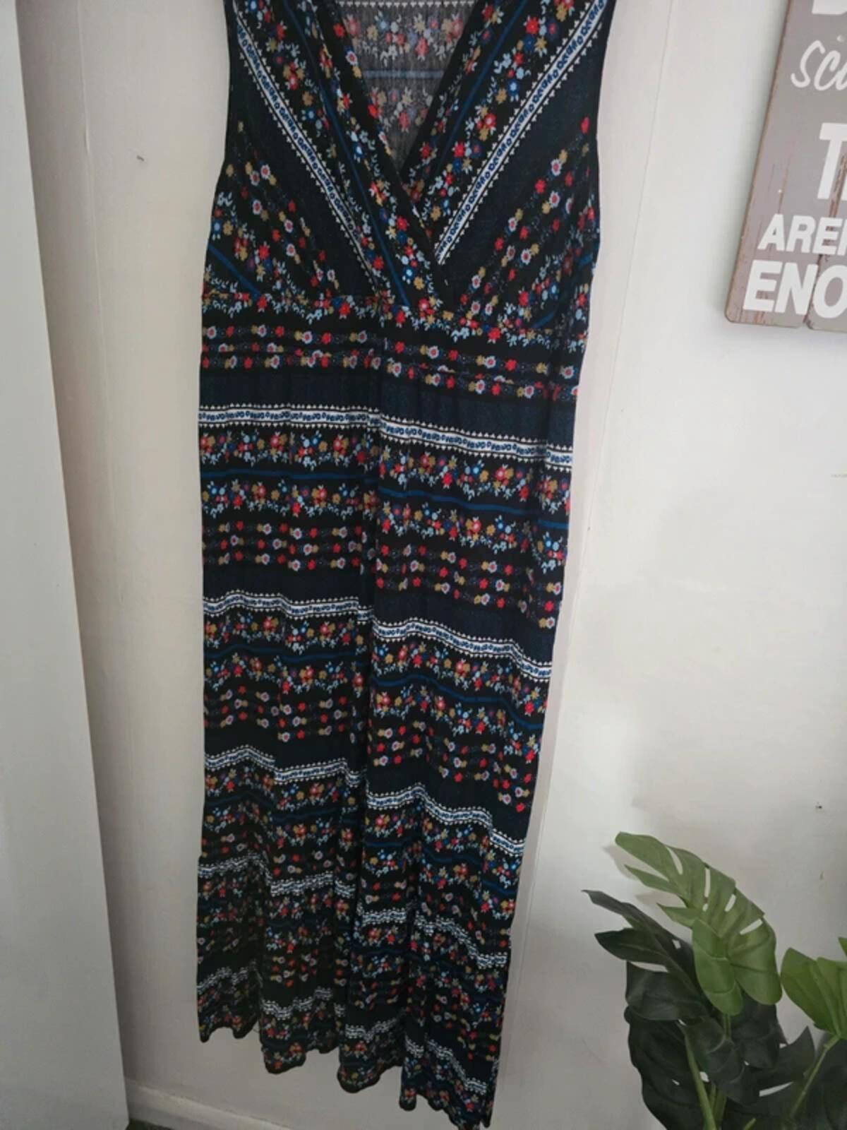 Evans Navy Multicoloured Patterned Maxi Dress Size 18-20