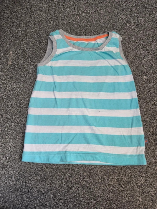 Matalan Boys Aqua Mint Green & White Striped Sleeveless Vest Top Age 3-4 Years
