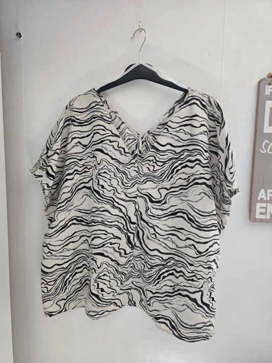 Primark Ladies Black, Grey & Cream Patterned Oversized Top Size 18
