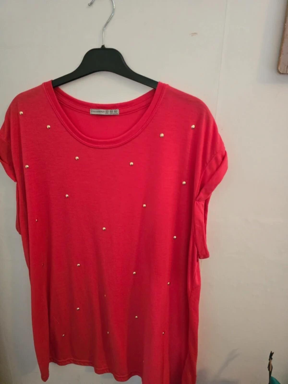 Primark Ladies Pink & Gold Stud T-Shirt Size 20