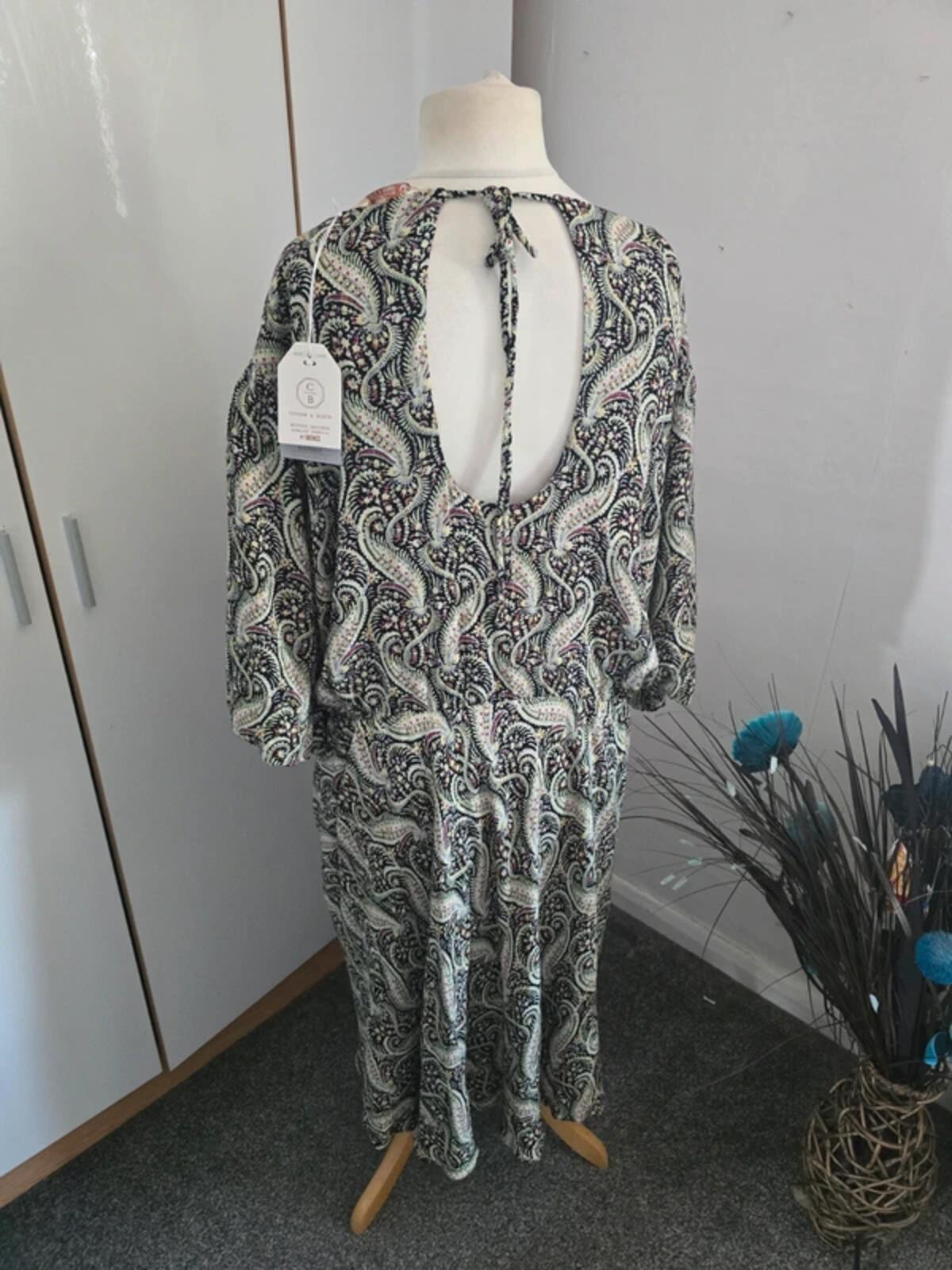 FatFace "Copper & Black" Green Multi Patterned Midi Dress Size 24