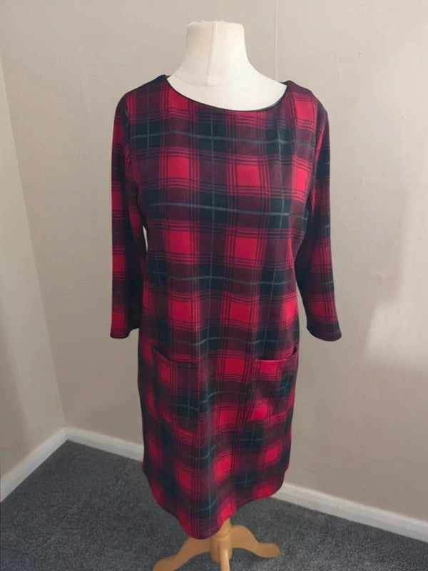 Primark Red & Black Tartan A-Line Knee-Length Dress Size 10