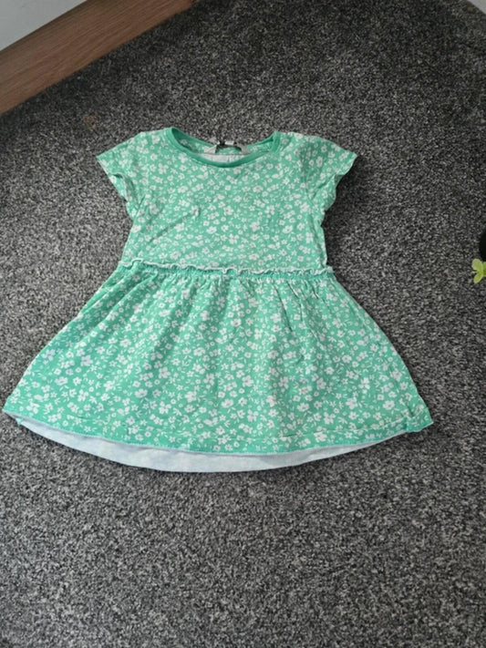 Evie Angel Girls Green & White Floral T-Shirt Dress Size 12-18 Months