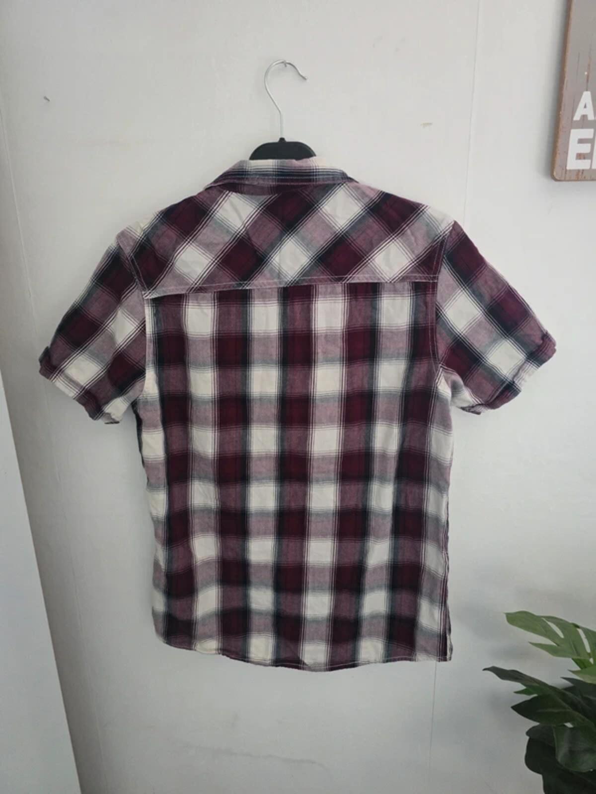 Industrialize Mens Burgundy & White Checked Cotton Shirt Size S