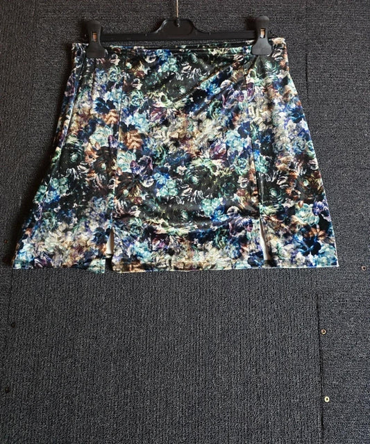 Blue Floral Velvet Mini Skirt L Size 16 Evening Urban Outfitters