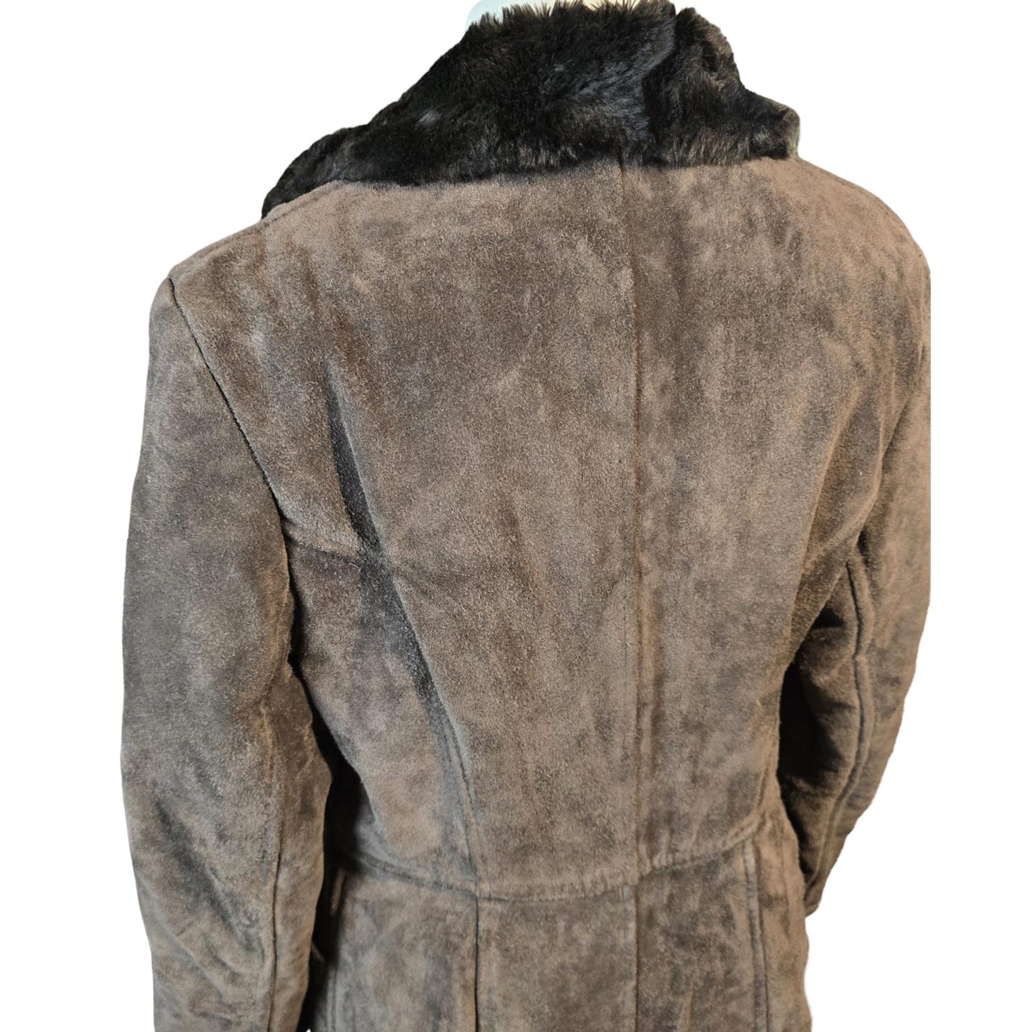 Vintage 1960s/1970s Leather & Suede Coat Brown Made in England Faux Fur Lined