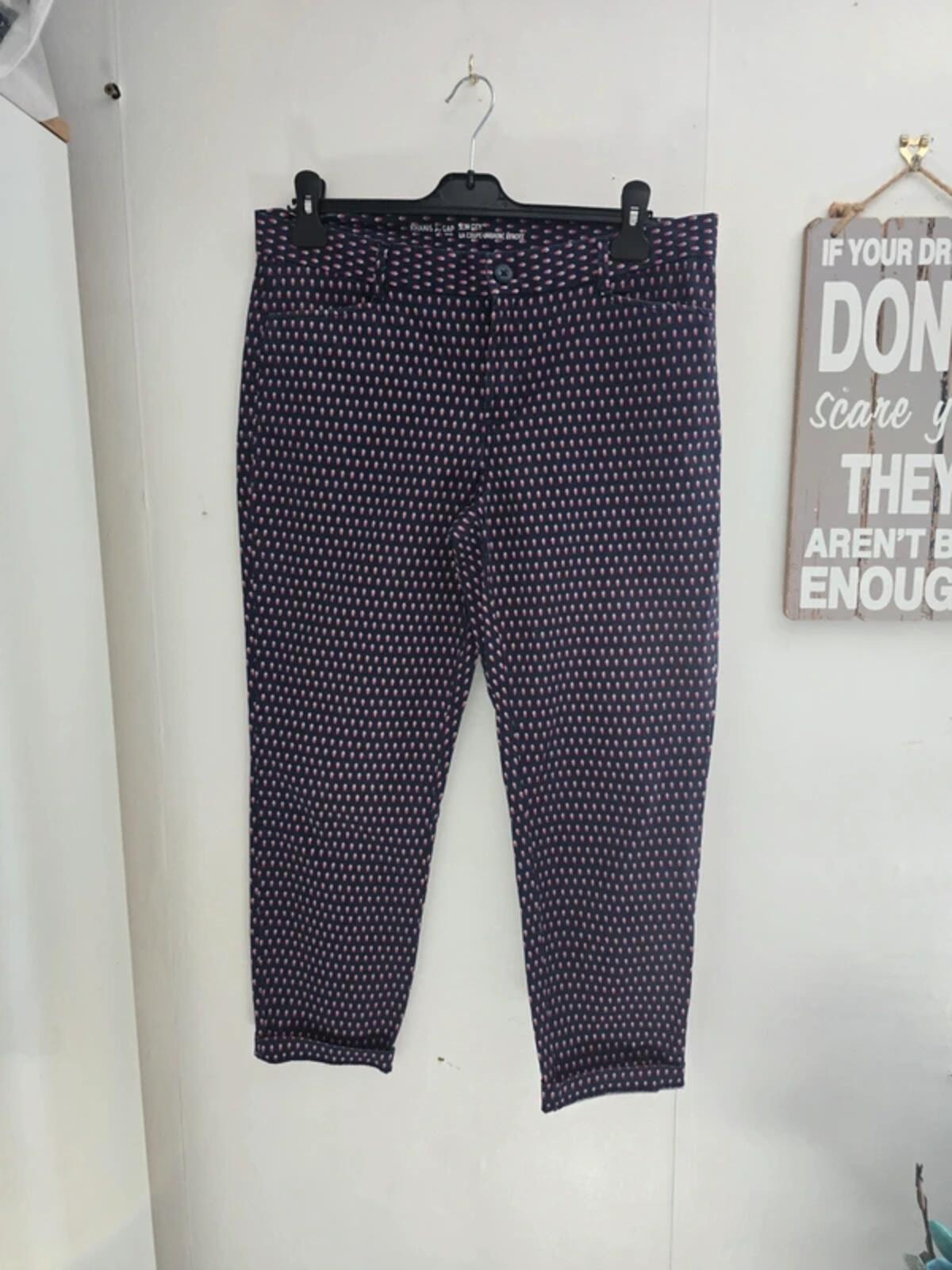 GAP Women's Navy Blue & Pink Polka Dot Cropped Khaki Trousers Size 10 Reg