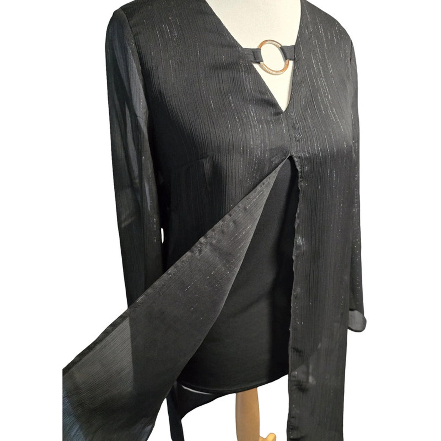 Julien Macdonald Sheer Overlay Dress Black Size 8 V-Neck Causal