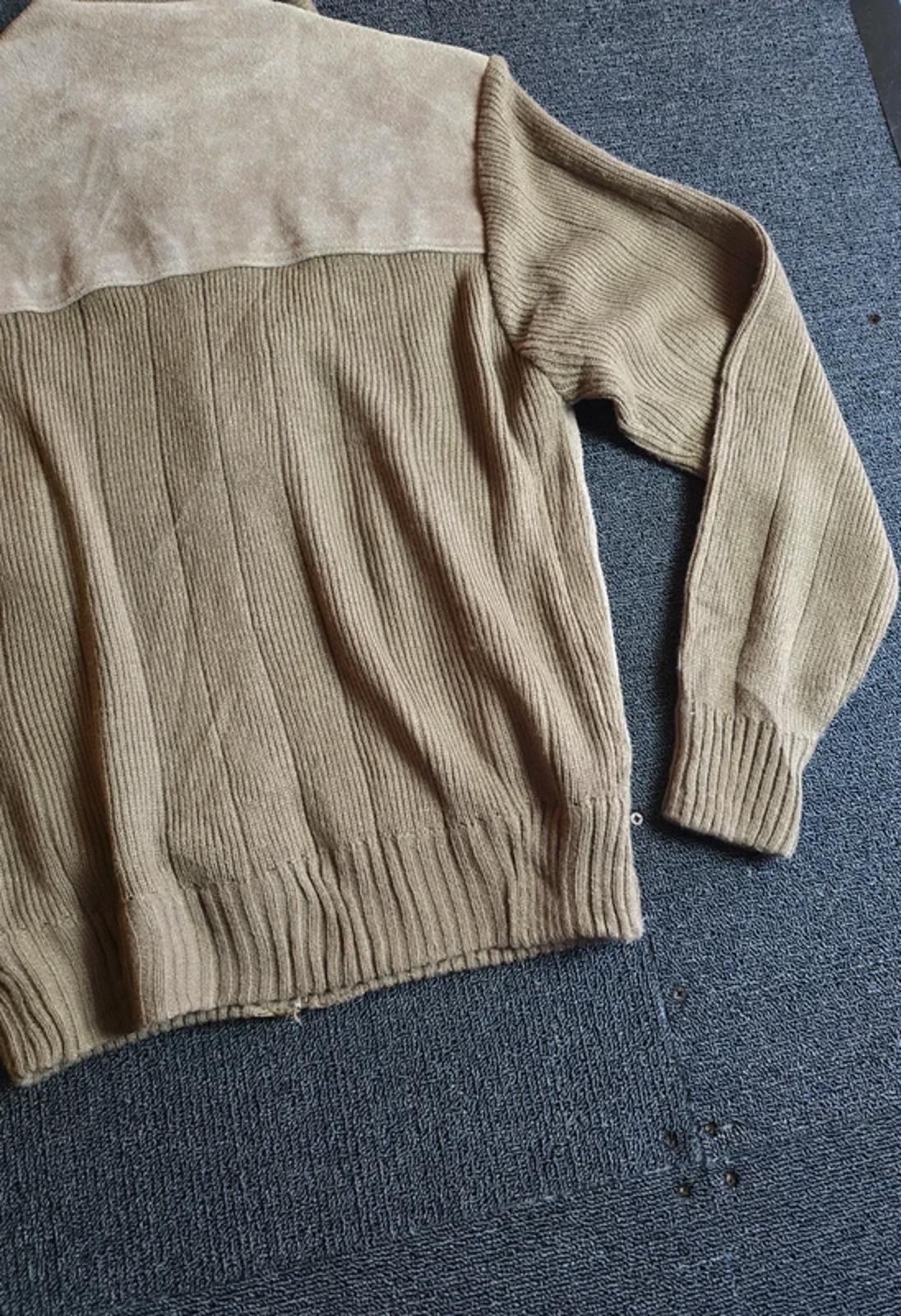 Mister Man Vintage Leather & Knit Jacket Beige Light Brown 80s 90s Zip