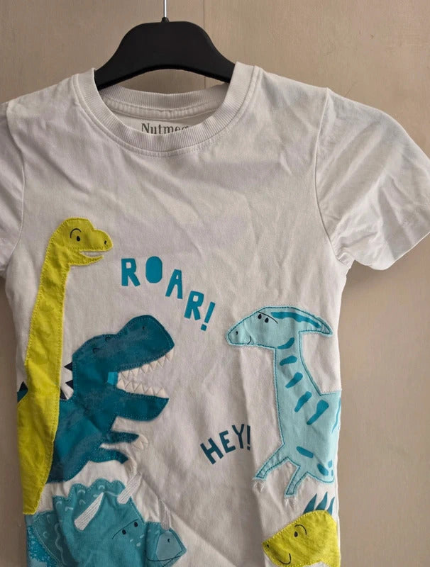 Nutmeg Boys White & Multicoloured Printed Cotton T-Shirt Age 6-7 Yrs