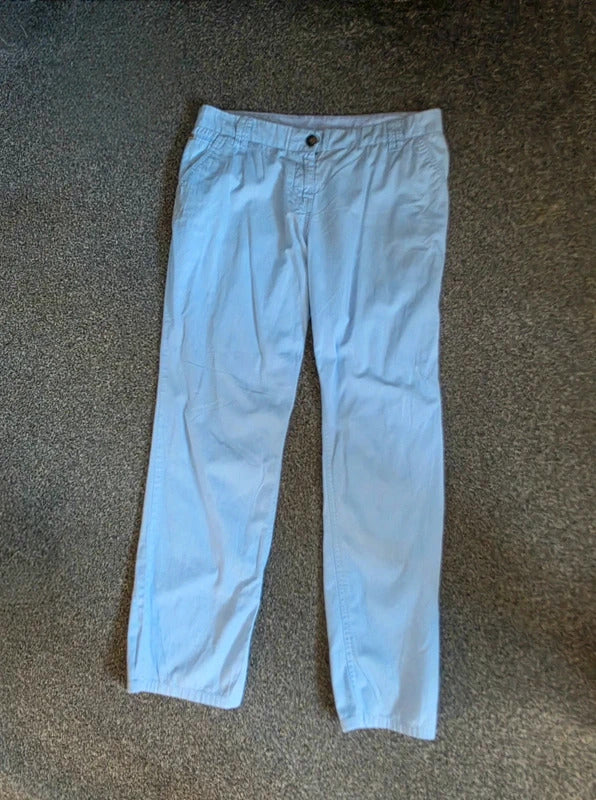 Maine New England Women's Light Blue Straight Leg Chino Trousers Size 12 Short
