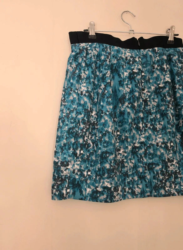 COS Women's Teal Blue Abstract Print Asymmetric Frill Mini Skirt Size 8