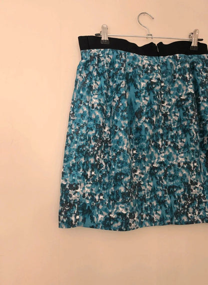 COS Women's Teal Blue Abstract Print Asymmetric Frill Mini Skirt Size 8