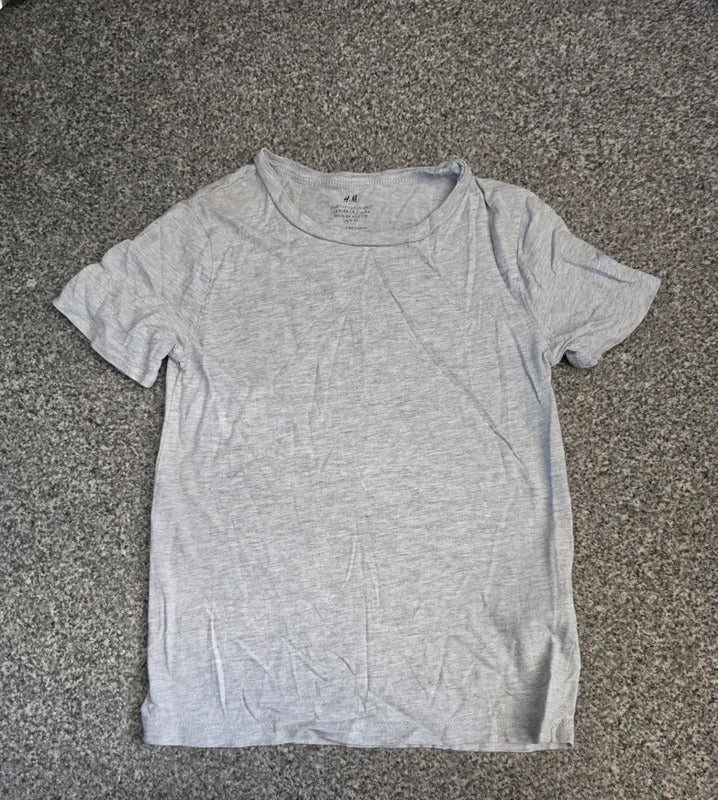 H&M Boys Light Grey Marl Plain Short Sleeve T-Shirt Age 6-8 Years