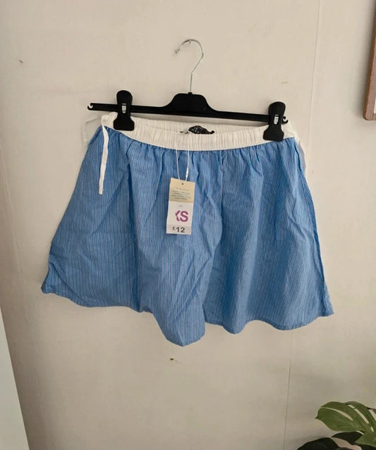 Primark White & Blue Striped Flared Mini Skirt XS size 6-8 New