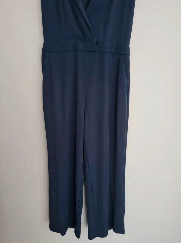 Marks & Spencer Autograph Navy Blue Wide Flared Leg Jumpsuit Size 14