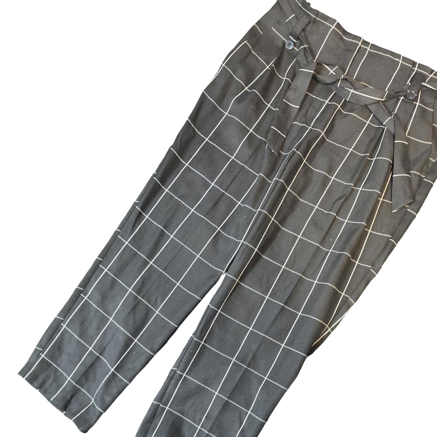 Primark Black & White Check Trousers Size 16 High Waisted Belted