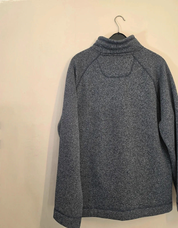 Weird Fish Navy Grey Marl 1/4 Zip Fleece Jumper Kangaroo Pocket Size XL