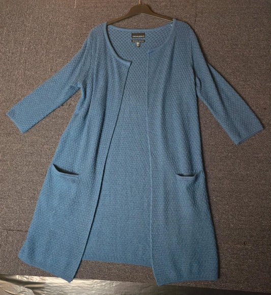 Cynthia Rowley blue midi knitted cardigan 100 merino wool M size 12/14