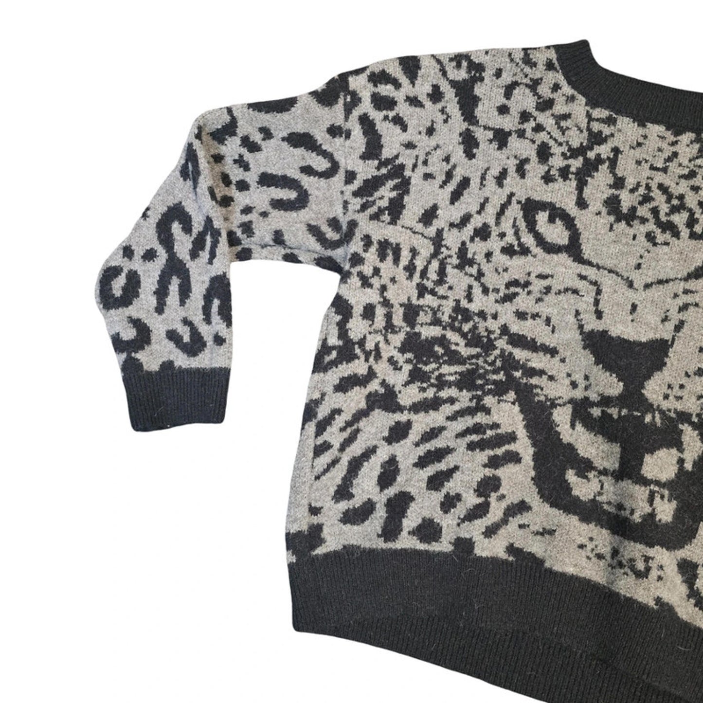 Qed London Animal Print Jumper Grey & Black Size 10/12 Statement Knit