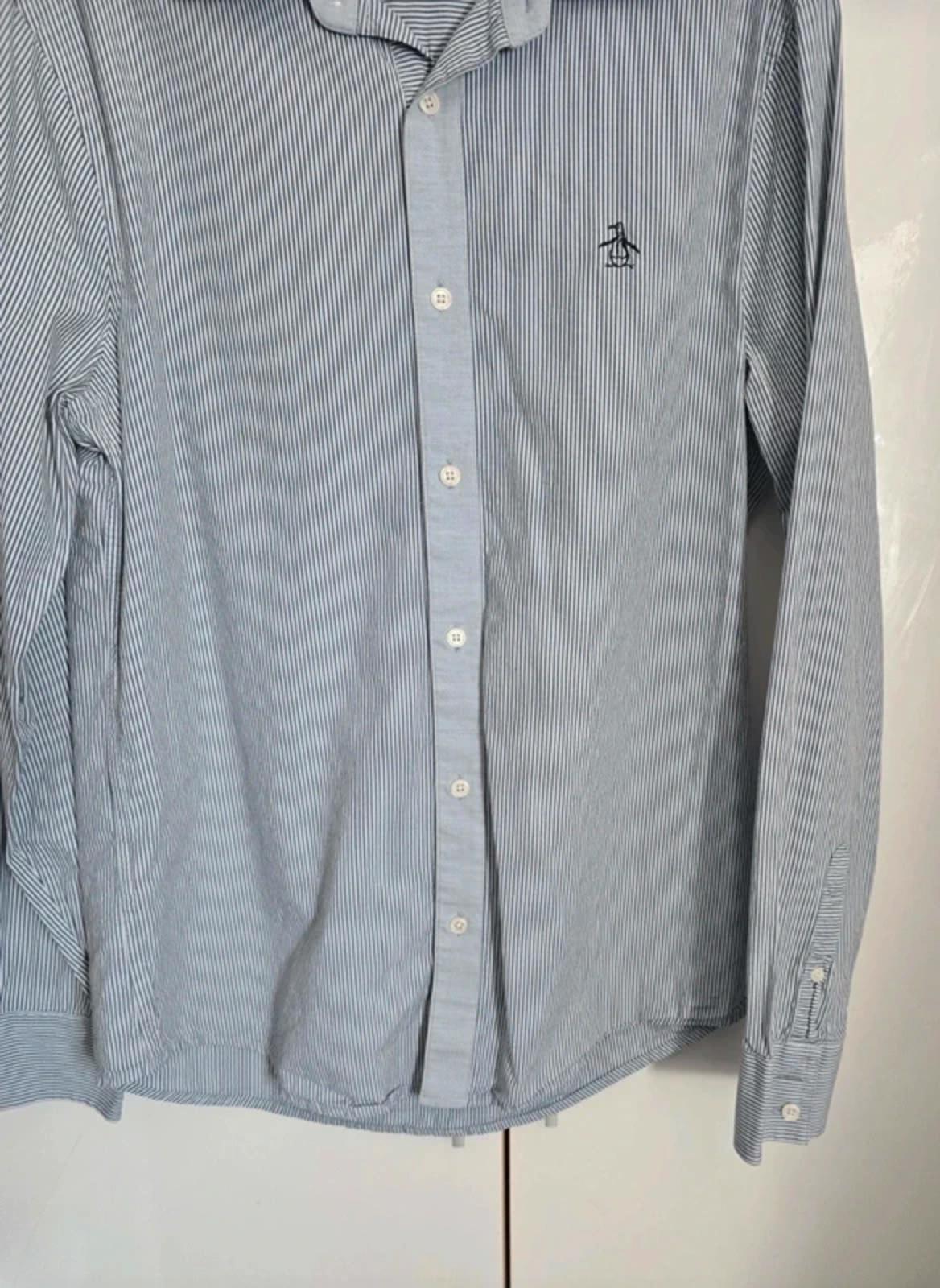Men's penguin Heritage slim fit long sleeved striped blue shirt size Med