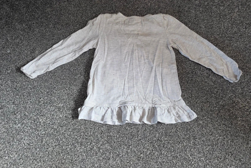 Tu Baby Girls Light Grey Marl Swan Appliqué Frill Long Sleeve Top 18-24 Months