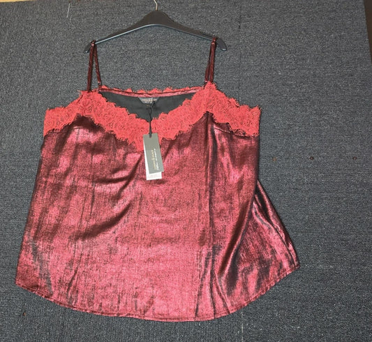 Fatface Copper & Black Cami Top Burgundy Red Glitter Size 22 Weekend New