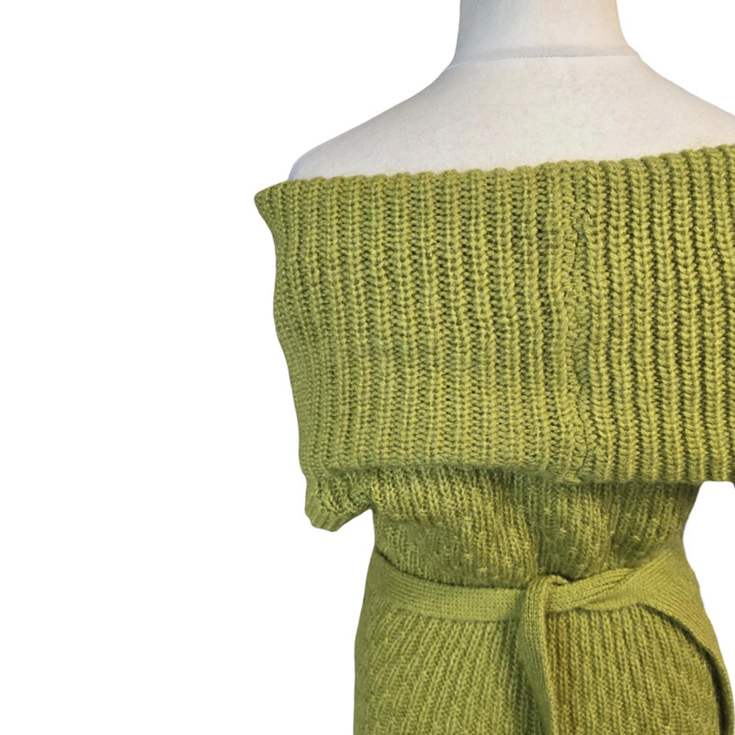 Wallis Off Shoulder Knit Jumper Green Size 10 Belted Cosy Layering