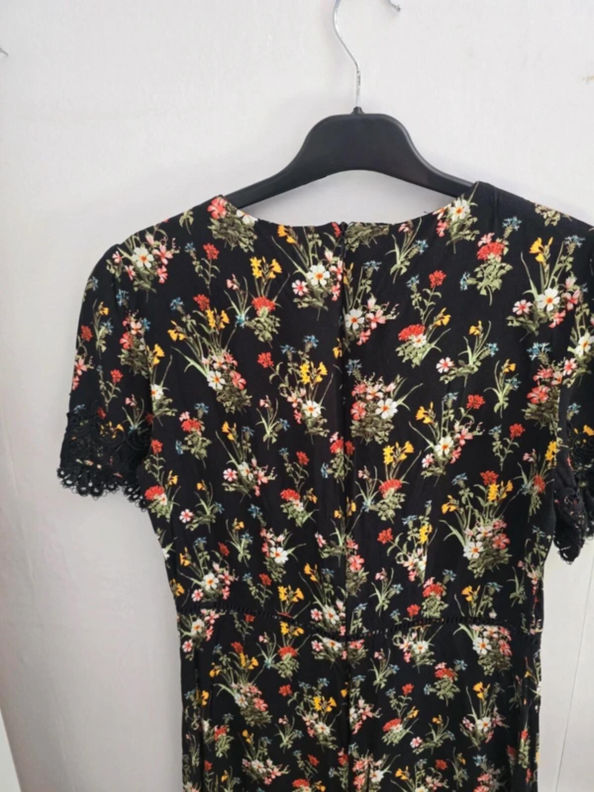 Oasis Black Floral Lace Detail Dress Size 10