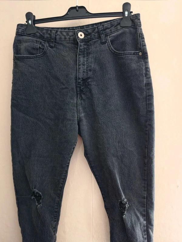 Boohoo Women's Black Ripped High-Waisted Skinny Jeans Size 14