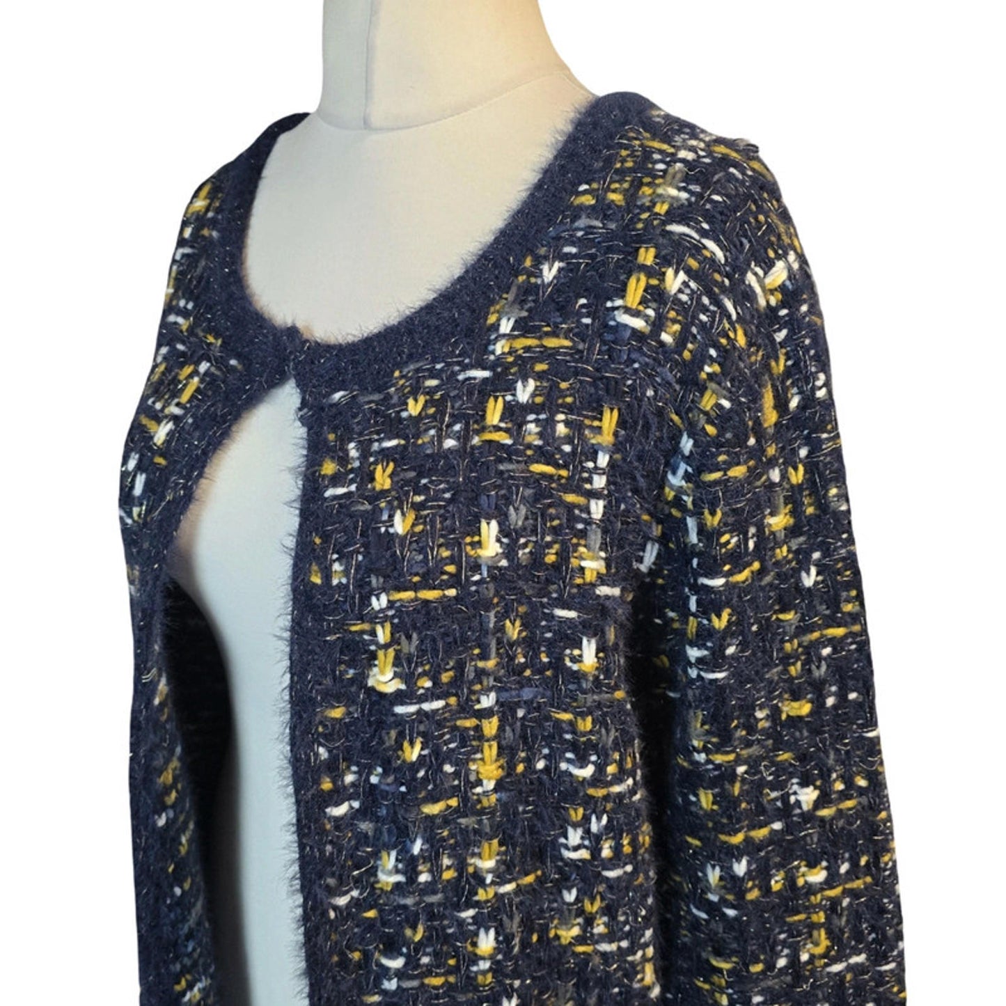 Cerulean Chunky Knit Cardigan Navy & Mustard Size 12/14 Oversized Causal