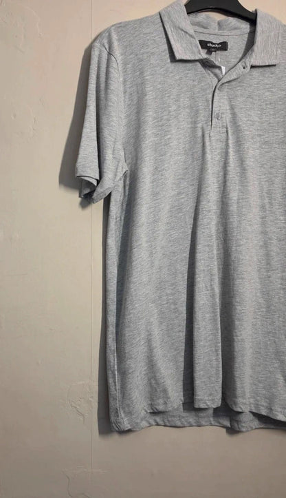Studio Men's Light Grey Marl Short Sleeve Polo Shirt Size M