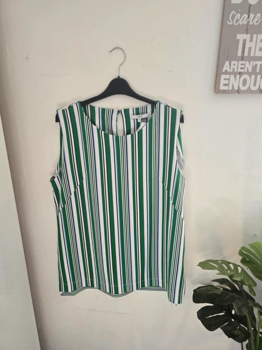 Next Green Blue and White Striped Longline Vest Top Size 18