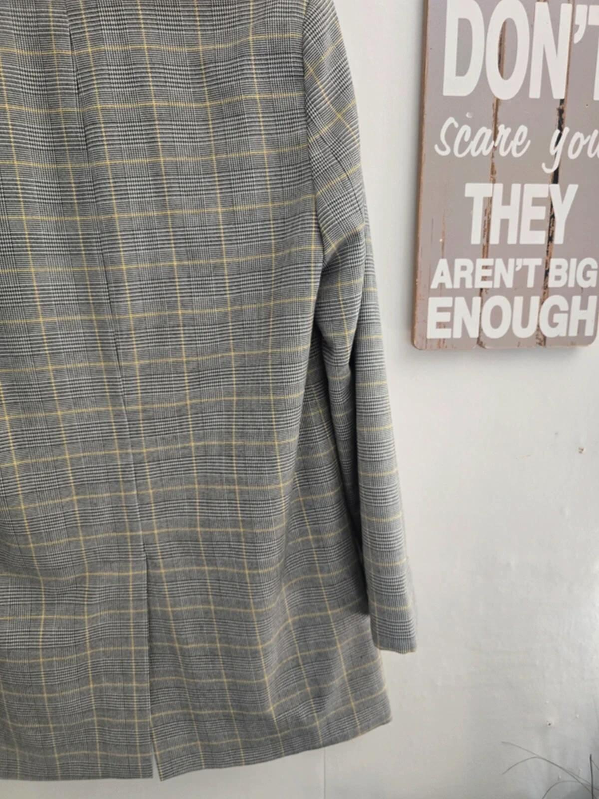 Marks & Spencer Grey & Yellow Checked Oversized Blazer - Size 10