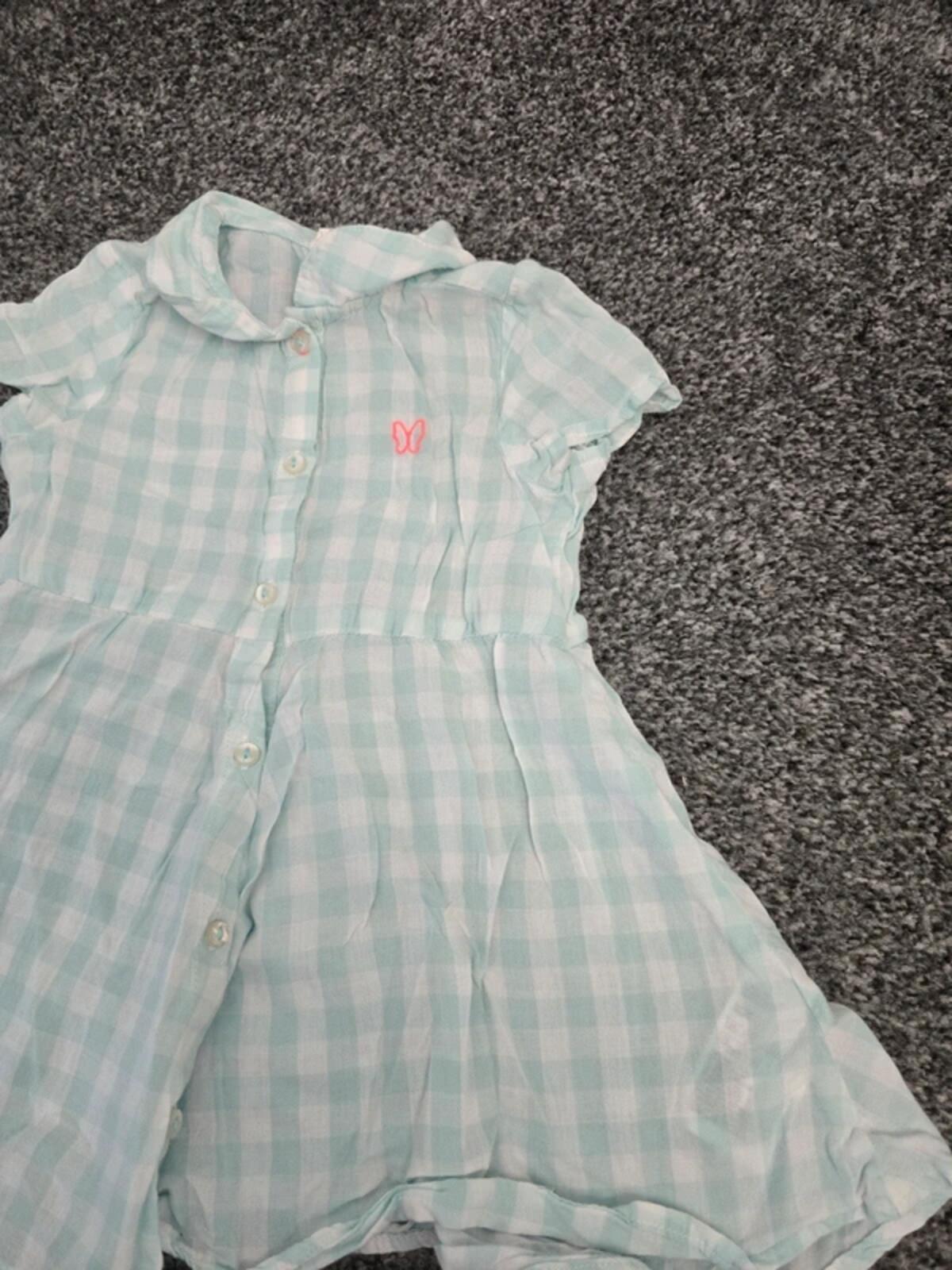 H&M Girls Mint Green & White Checked Collared Summer Dress Age 12-18 Months