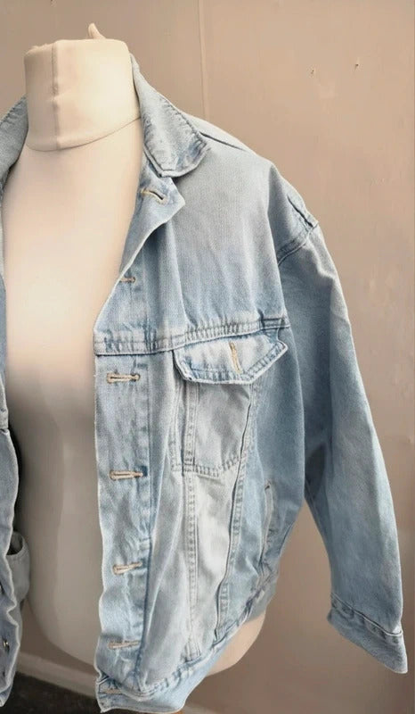 H&M Light Wash Oversized Denim Trucker Jacket Euro S (Fits UK Size 10–16)