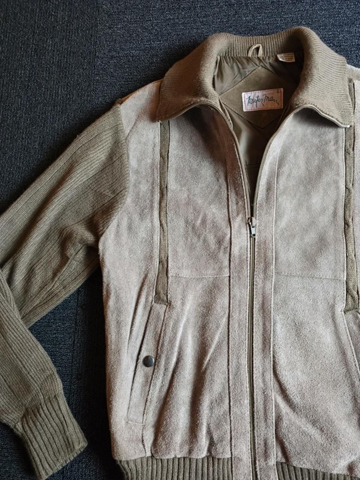 Mister Man Vintage Leather & Knit Jacket Beige Light Brown 80s 90s Zip