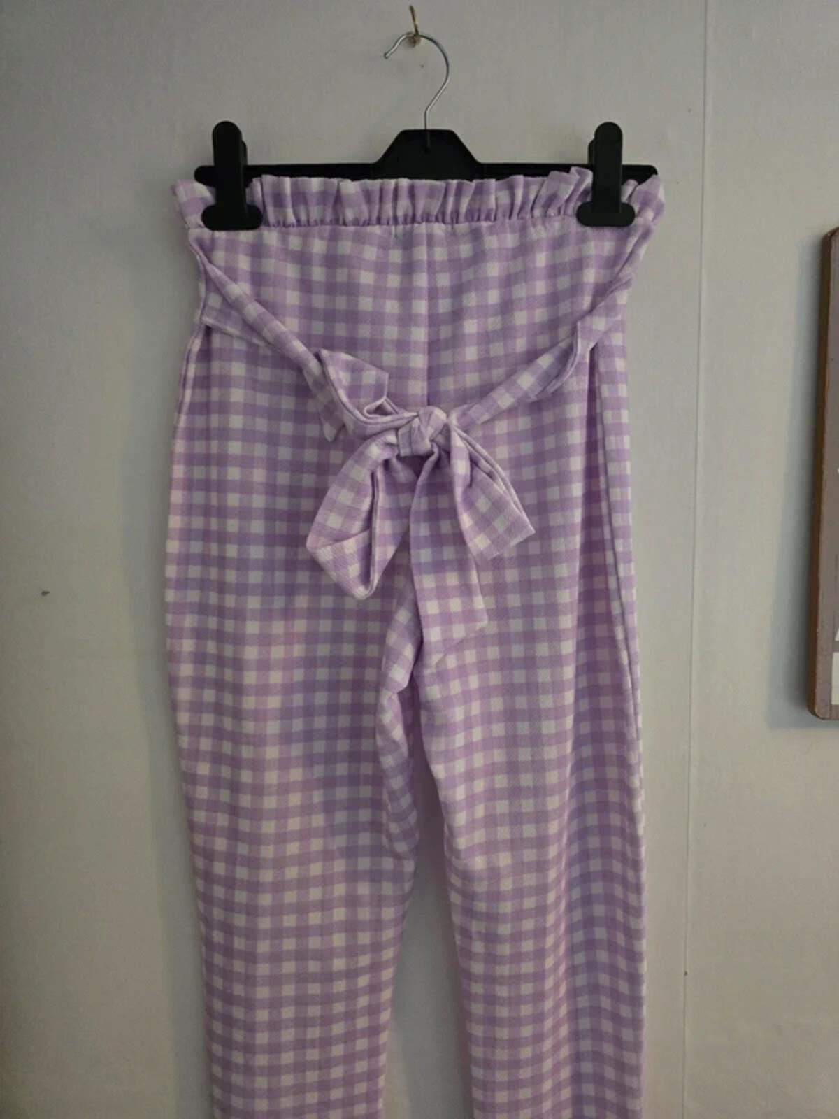 Boohoo Purple & White Gingham High-Waisted Skinny Trousers Size 12