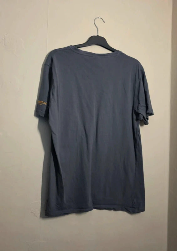 Men's Crosshatch Grey & Orange Graphic Print T-Shirt Size L