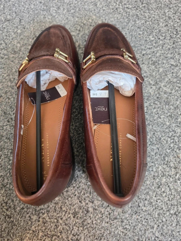 Next Brown Leather & Suede Horsebit Loafers Shoes UK 6 – New in Box