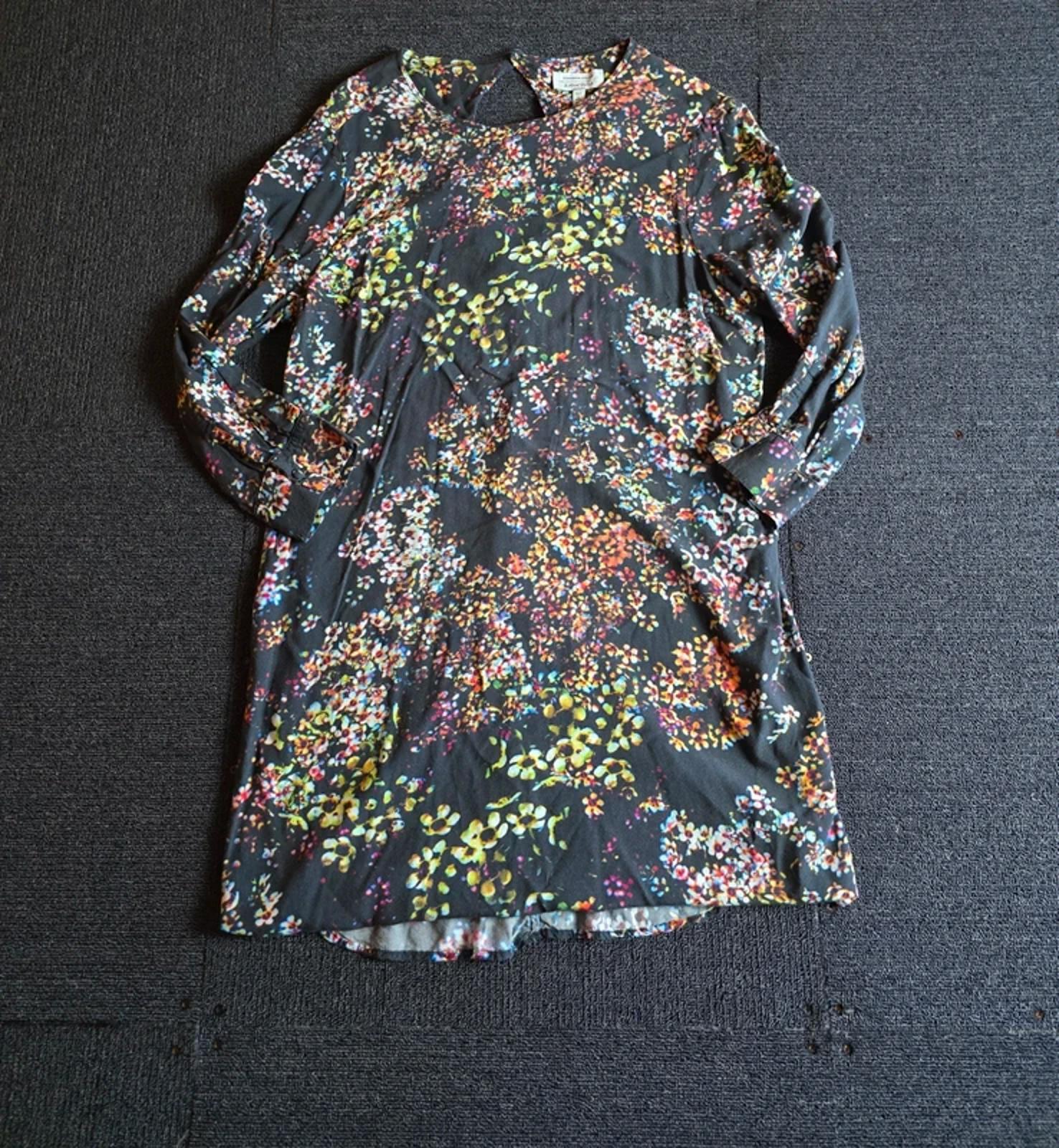 & Other Stories Black Floral Mini Dress UK Size 10 ¾ Sleeve Keyhole Back