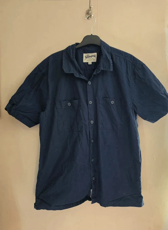 Primark The Stronghold Navy Short Sleeve Cotton Shirt Size Large