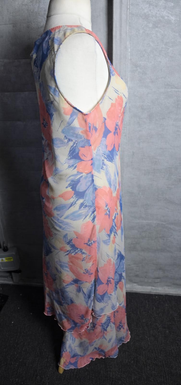 Aldini cream pink & blue sleeveless floral midi dress L size 10/12