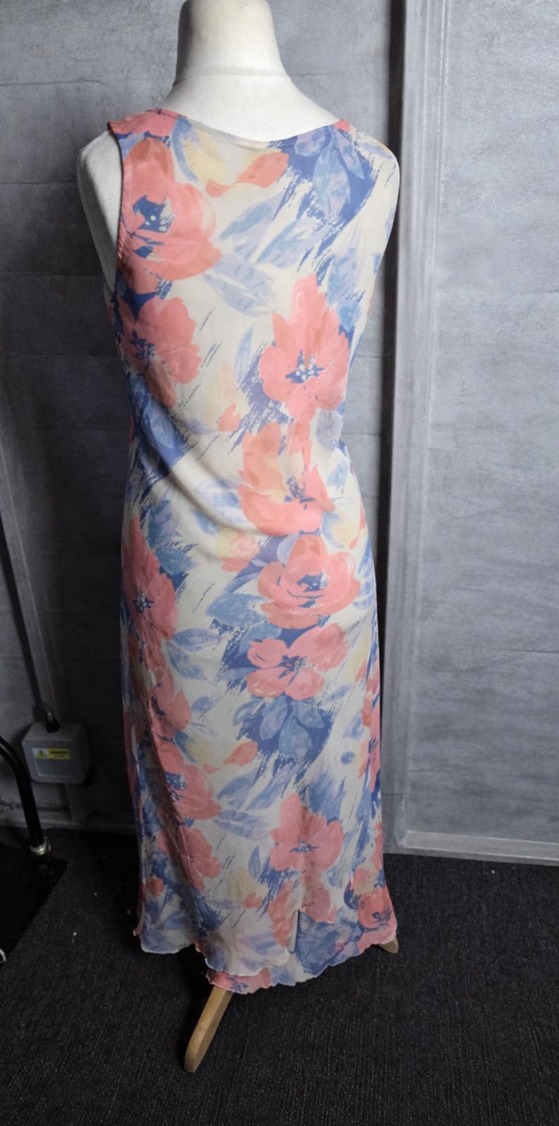 Aldini cream pink & blue sleeveless floral midi dress L size 10/12