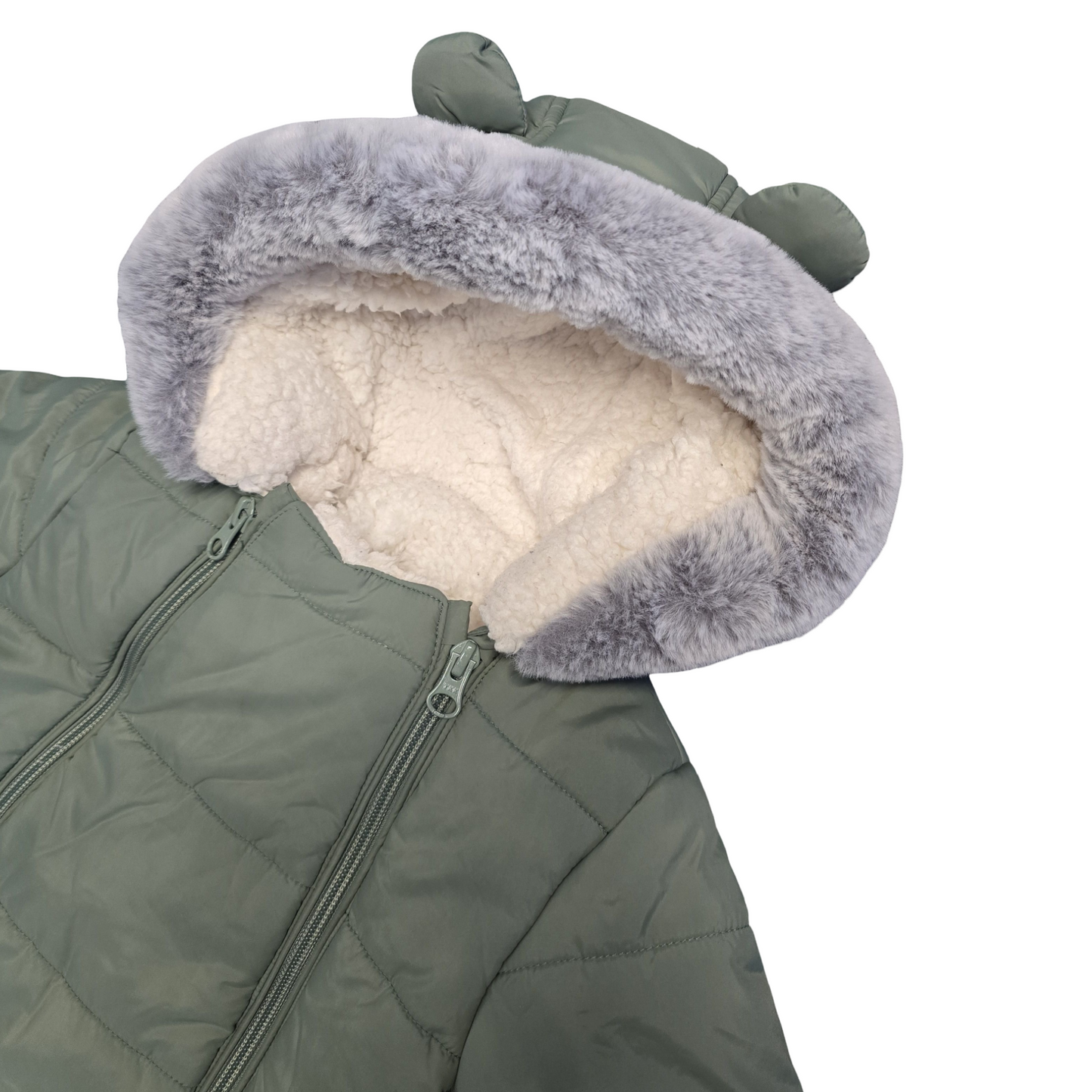 George Boys Khaki Green Fleece-Lined Snowsuit – Hooded – 6-9 Months