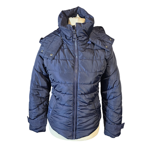 Next Petite Navy Puffer Coat – Size 6 – Detachable Hood & Fleece Pockets