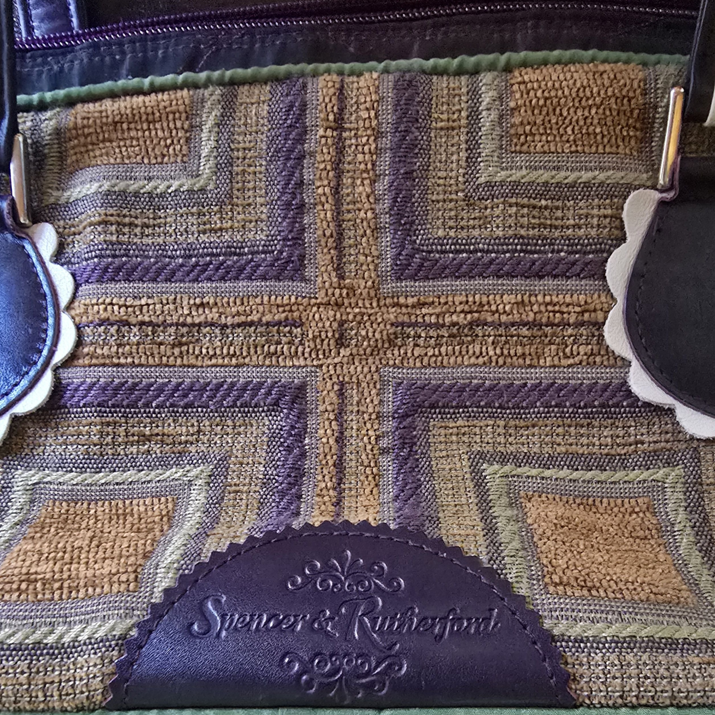 Spencer & Rutherford Purple & Gold Geometric Floral Handbag – Medium