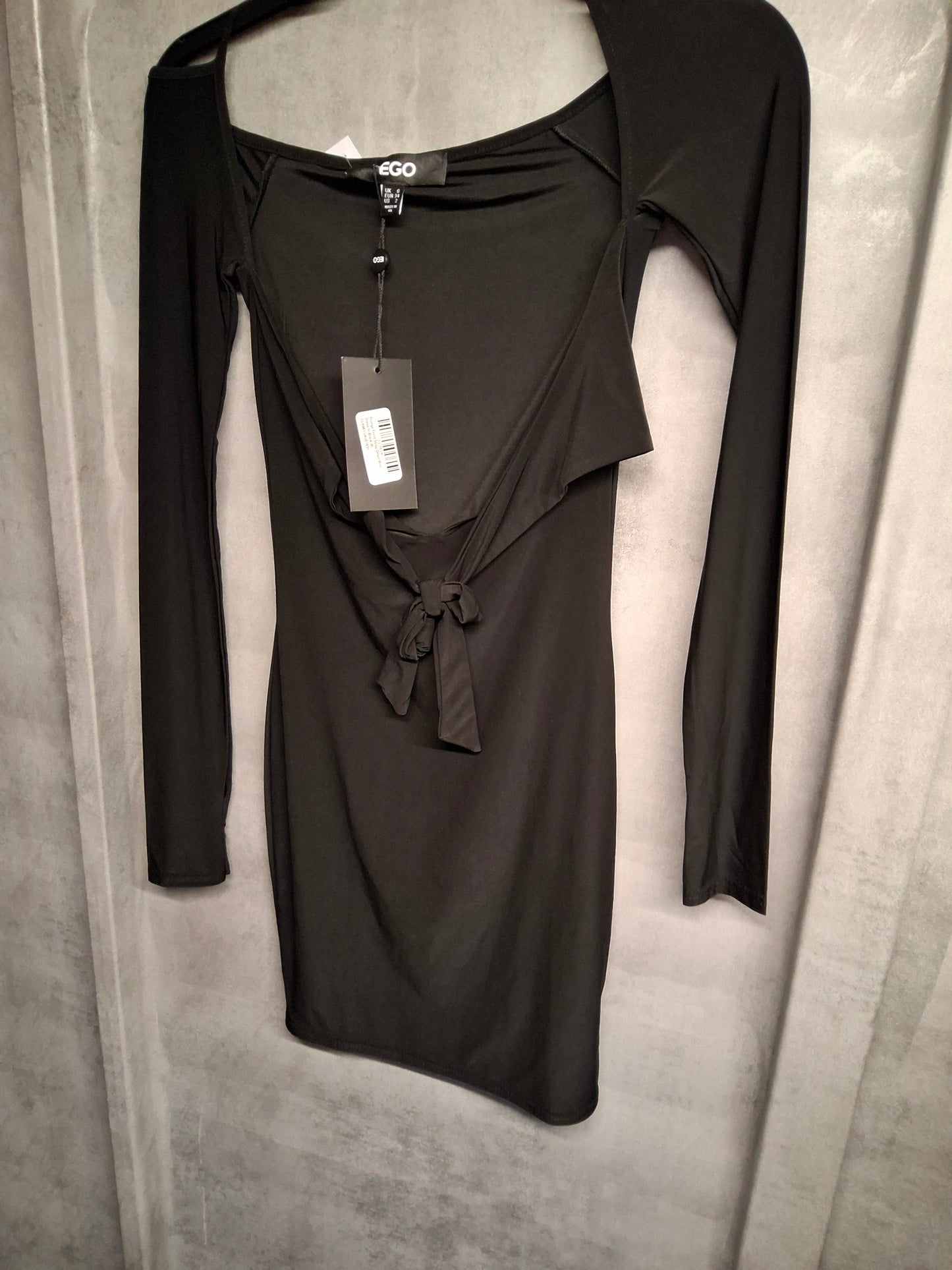 EGO Black Cut-Out Tie Front Bodycon Mini Dress – Size 6 – NWT